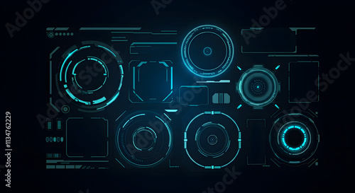 Concept design for futuristic modern HUD interface screens. Digital callout names. Set of futuristic HUD UI GUI screen elements