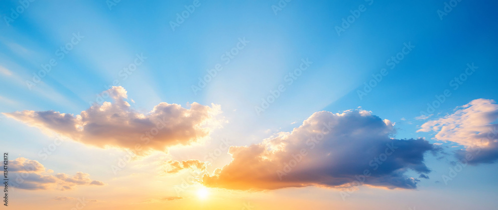 Serene sunrise with rays illuminating the clouds and sky. Serene sunrise with rays illuminating the clouds and sky.