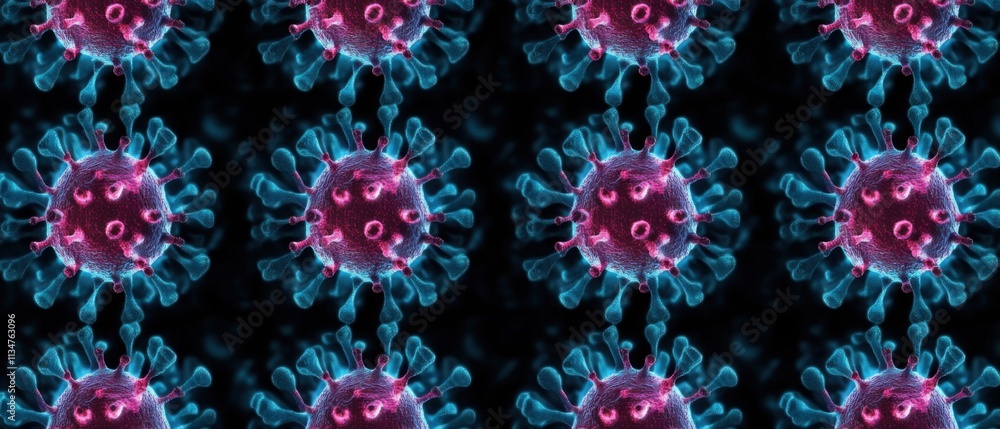 Microscopic View of Coronavirus: Detailed 3D Render of Virus Particles