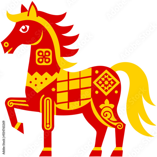 Horse Zodiac Illustration Red Yellow Patterns for 12 Zodiac Signs photo