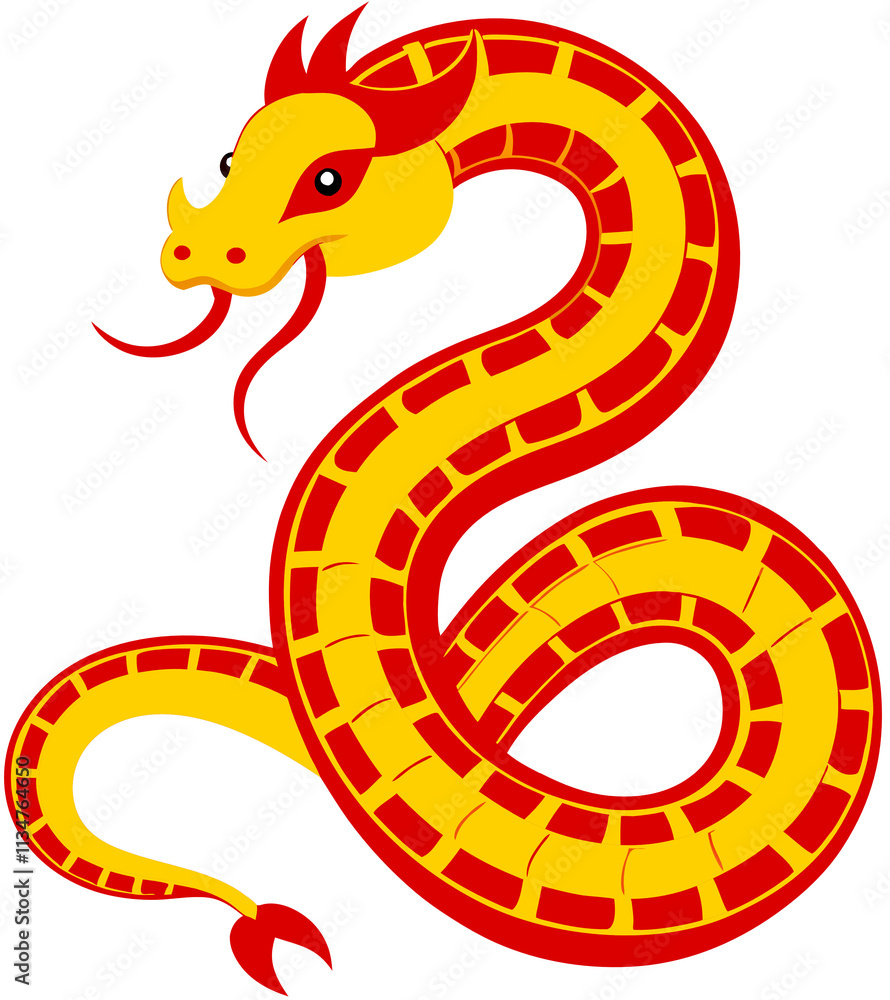 Obraz premium Snake Zodiac Illustration Red Yellow Patterns for 12 Zodiac Signs