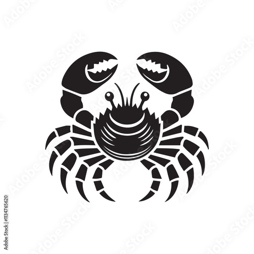 Black silhouette crab on a white background. Vector hand drawn kids illustration. Sea ocean. Underwater world