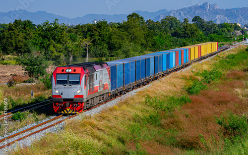 freight Container train num 560 at Saraburi, Thailand 