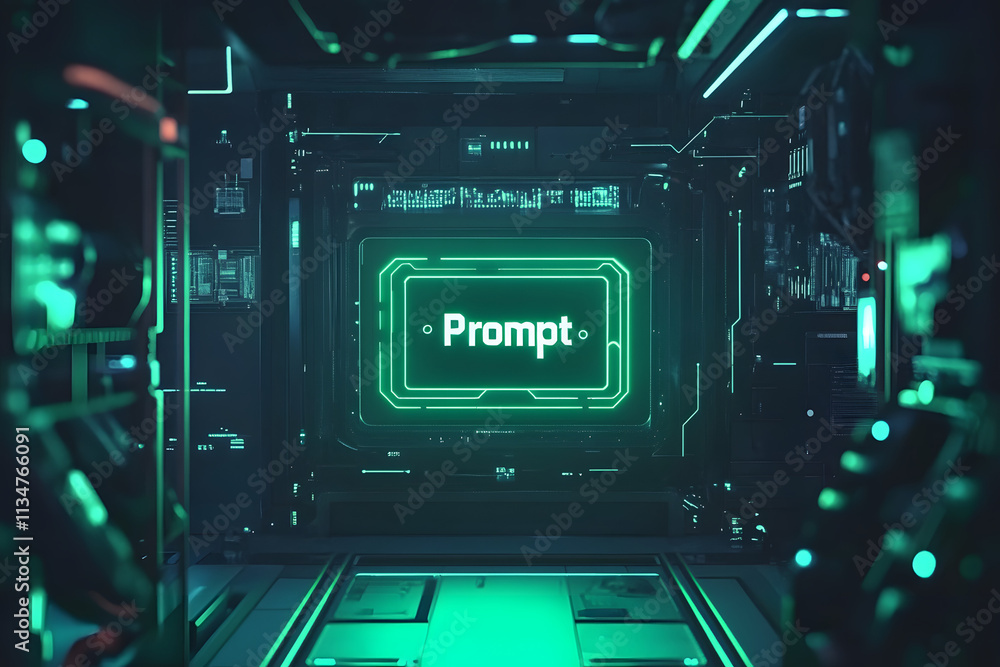 Fototapeta premium Futuristic AI prompt illustration. Green High-tech background concept. Ready to use command prompt box