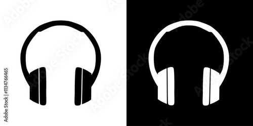A simple vector icon of headphones in black and white.
