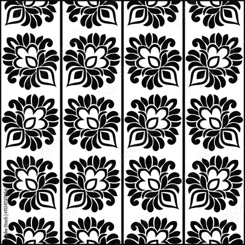 Abstract floral seamless pattern. Black and white ornament. Modern stylish texture repeating. Vector background.
