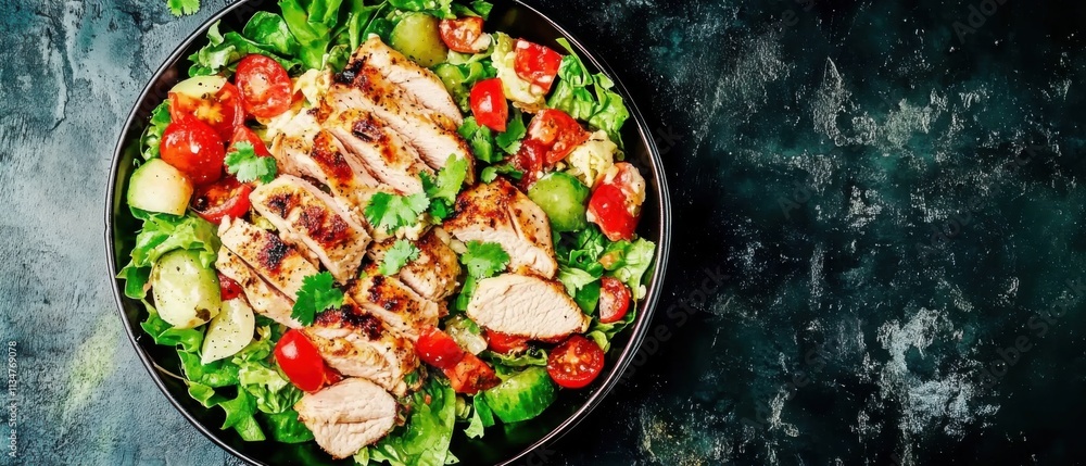 Delicious Grilled Chicken Salad with Fresh Vegetables and Herbs Delicious Grilled Chicken Salad with Fresh Vegetables and Herbs