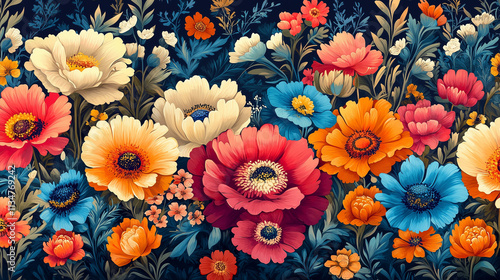 Colorful display of intricate floral patterns on fabric showcasing traditional craftsmanship