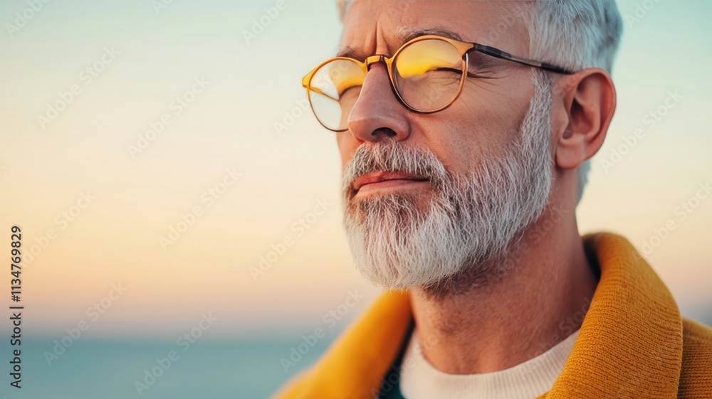 Thoughtful man enjoying a serene sunset moment. Thoughtful man enjoying a serene sunset moment.