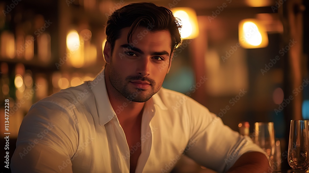 Handsome Man Posing in a Dimly Lit Bar Setting Handsome Man Posing in a Dimly Lit Bar Setting