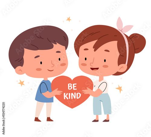 Children are holding a heart with the inscription Be kind. Charity and volunteering. Support and protection from charitable organizations.