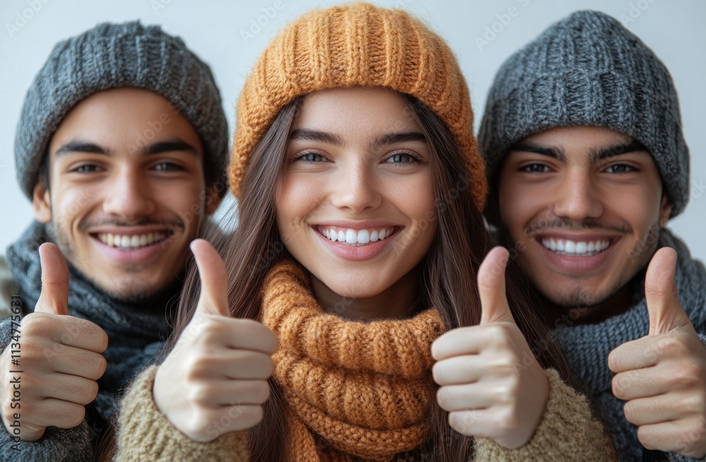 Diverse group of young people showing thumbs up for positivity, unity, and happiness against a light gray background Diverse group of young people showing thumbs up for positivity, unity, and happiness against a light gray background