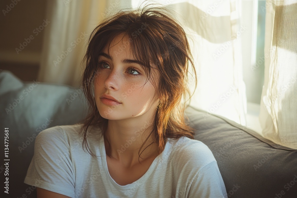 Sad lonely asian woman feeling exhausted and depressed thinking about relationship problems and grief in melancholic indoor scene Sad lonely asian woman feeling exhausted and depressed thinking about relationship problems and grief in melancholic indoor scene