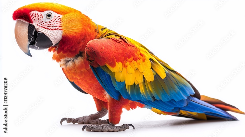 Fototapeta premium Vibrant colour macaw parrot isolated on white background