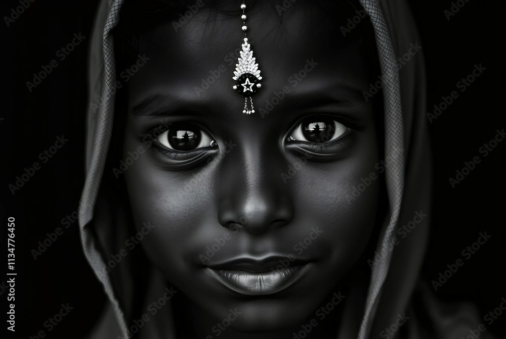 Intriguing Gaze: Monochromatic Portrait of a Young Girl Intriguing Gaze: Monochromatic Portrait of a Young Girl