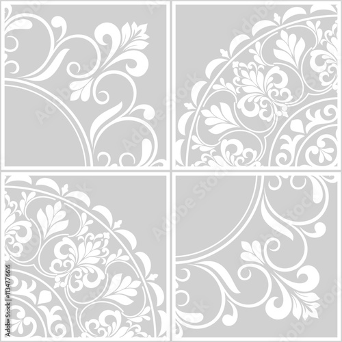 Abstract floral seamless pattern. Gray and white. Vector background.