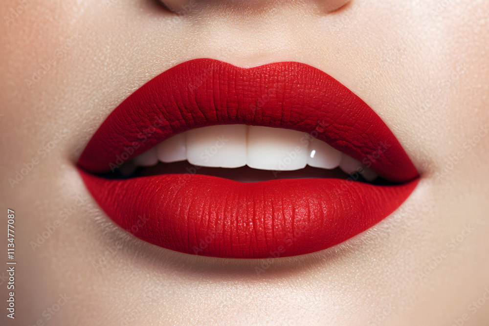 Extreme close-up of a woman’s face with bold red lips and glowing skin. beautiful lips with red lipstick. Extreme close-up of a woman’s face with bold red lips and glowing skin. beautiful lips with red lipstick.
