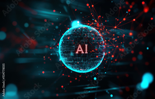 This striking image symbolizes the interconnected world of artificial intelligence, depicting a luminous globe surrounded by vibrant data points that represent the growth and impact of AI technology. photo