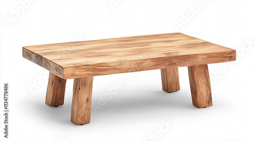 Wooden coffee table with a natural finish and sturdy legs, perfect for rustic interiors.