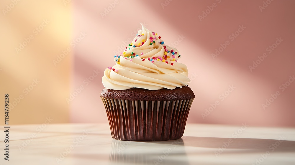 Delicious Chocolate Cupcake Topped With Creamy Frosting And Sprinkles Delicious Chocolate Cupcake Topped With Creamy Frosting And Sprinkles