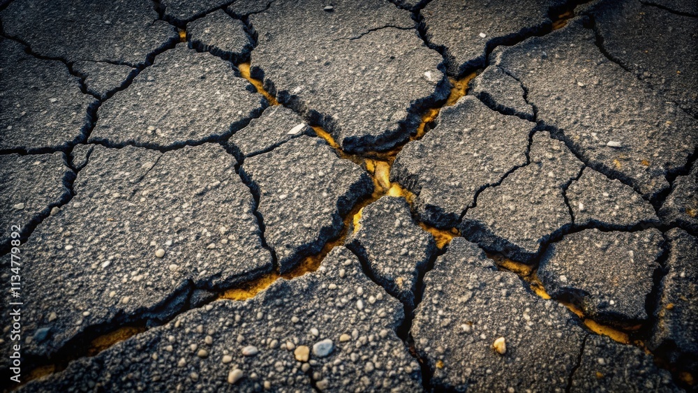 Obraz premium A close-up view of cracked earth with a yellow line running through the cracks, highlighting the fragility and vulnerability of the surface