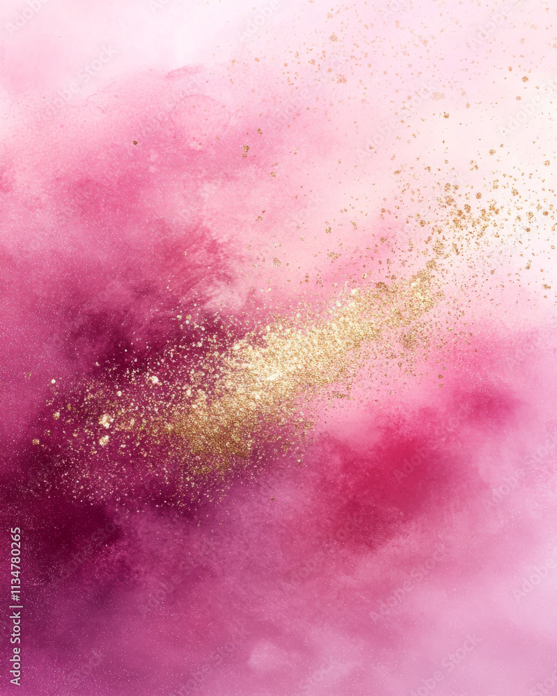 Fototapeta premium Pink Gold Glitter Watercolor Background: Romantic Texture