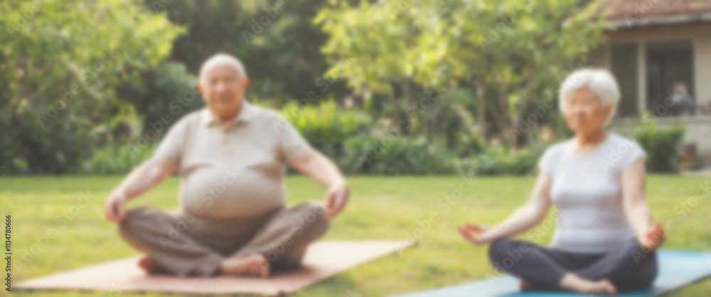 Senior practicing yoga for health and relaxation in an outdoor setting with a soft focus, blurred background, yoga, retire Senior practicing yoga for health and relaxation in an outdoor setting with a soft focus, blurred background, yoga, retire