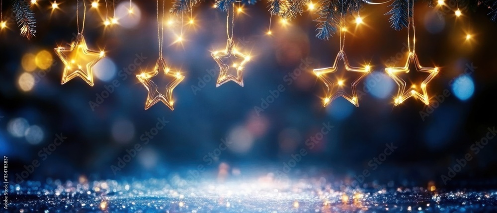 Obraz premium Sparkling Star Lights Festive Holiday Background with Glimmering Glitter