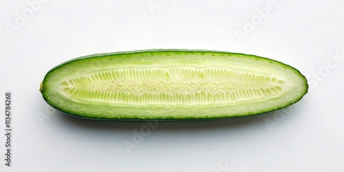 A close-up image showcasing the intricate detail of a sliced cucumber, revealing its refreshing green flesh and delicate seed pattern.