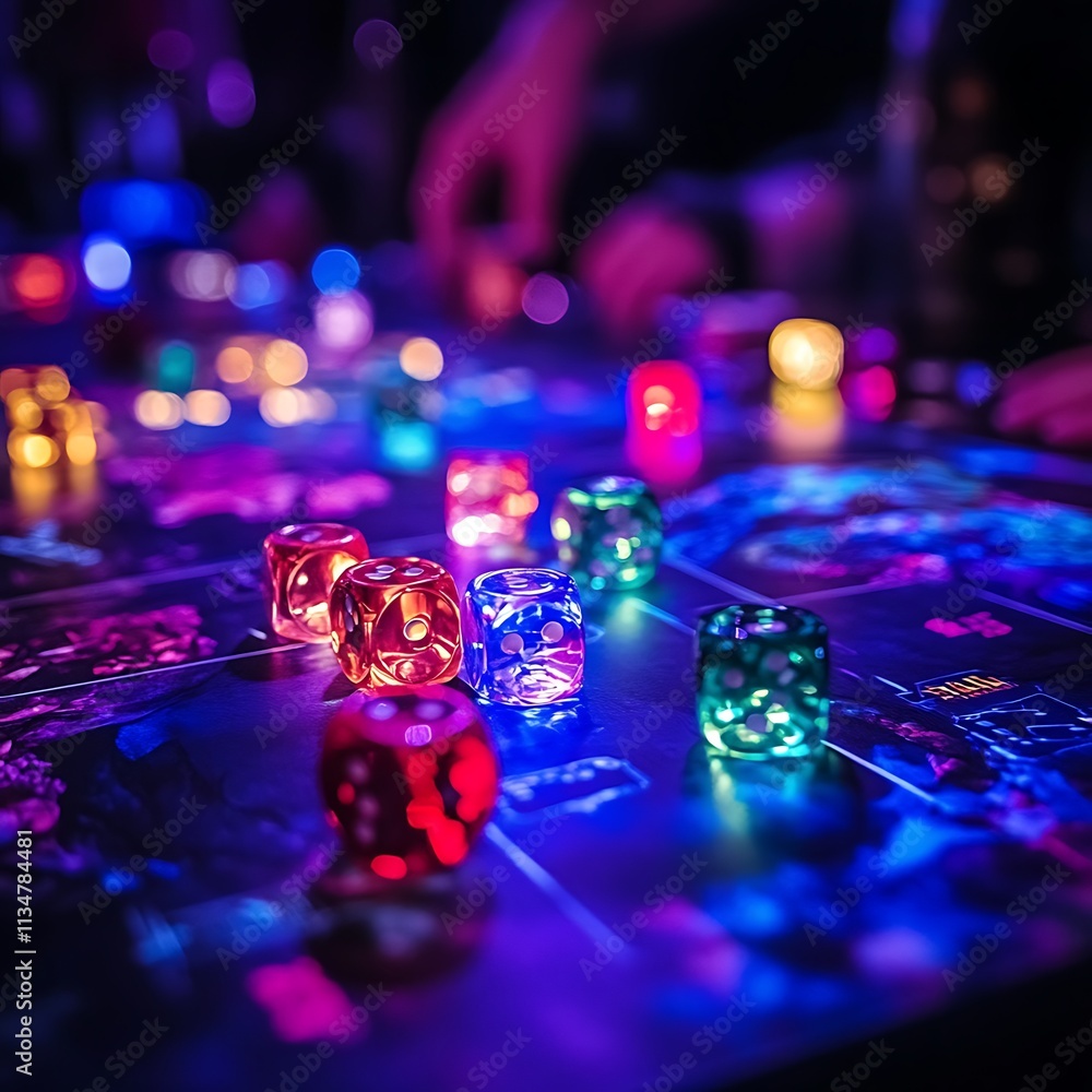 Illuminated Dice Game Board Showing Colorful Dice Illuminated Dice Game Board Showing Colorful Dice
