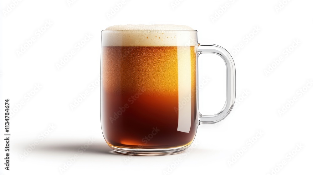 Refreshing Cold Beer in a Clear Glass Mug with Frothy Head and Gradual Color Transition from Dark to Light, Perfect for Celebrations or Relaxing Gatherings Refreshing Cold Beer in a Clear Glass Mug with Frothy Head and Gradual Color Transition from Dark to Light, Perfect for Celebrations or Relaxing Gatherings