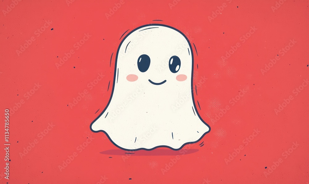 imagine: A cute white ghost illustrated in retro style, with minimal detail and soft pastel colors on a red background. The simplicity of the design adds to the warm, whimsical appeal. imagine: A cute white ghost illustrated in retro style, with minimal detail and soft pastel colors on a red background. The simplicity of the design adds to the warm, whimsical appeal.