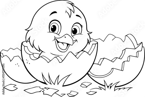 Adorable Baby Chick Hatching from Egg Shell Coloring Page