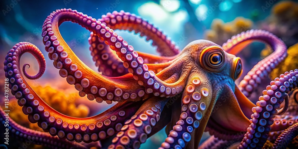 Obraz premium Captivating Octopus Tentacles in Artistic Composition Emphasizing the Rule of Thirds - A Stunning Underwater Display of Nature's Intricacies and Textures