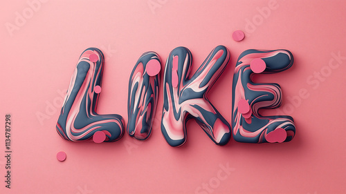 Colorful decorative letters forming the word like on a pink background with smooth textures and playful dots photo