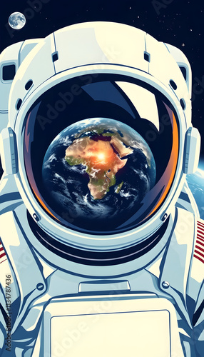 Astronaut Helmet with Earth Reflection Concept photo