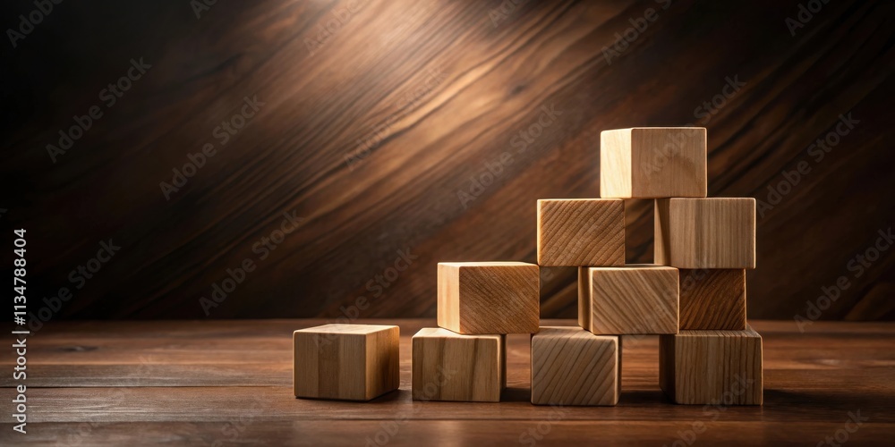 A Stack of Wooden Blocks Creating a Minimalist and Modern Geometric Pattern on a Rustic Wooden Surface A Stack of Wooden Blocks Creating a Minimalist and Modern Geometric Pattern on a Rustic Wooden Surface