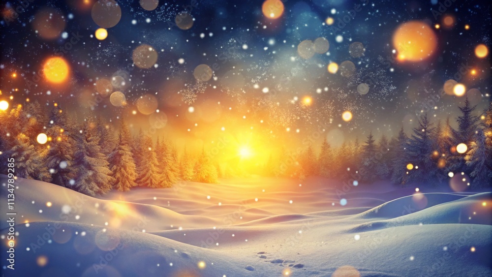 Naklejka premium Abstract winter background with snow and golden Bokeh lights 