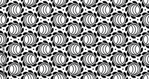 Abstract geometric floral seamless pattern. Black and white ornament. Modern stylish texture repeating. Vector background.