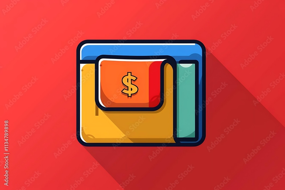 Colorful illustration of a digital wallet with a dollar sign. Colorful illustration of a digital wallet with a dollar sign.