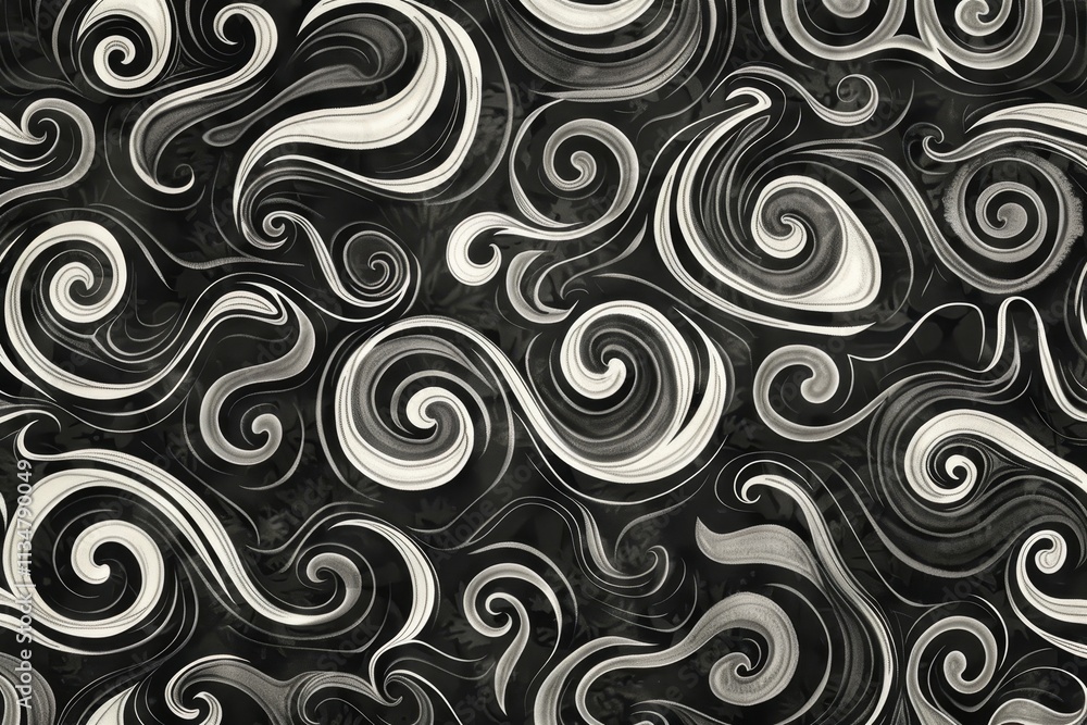 An artistic display of swirling patterns in black and white creates a visually striking effect, ideal for enhancing the aesthetic of contemporary spaces. An artistic display of swirling patterns in black and white creates a visually striking effect, ideal for enhancing the aesthetic of contemporary spaces.