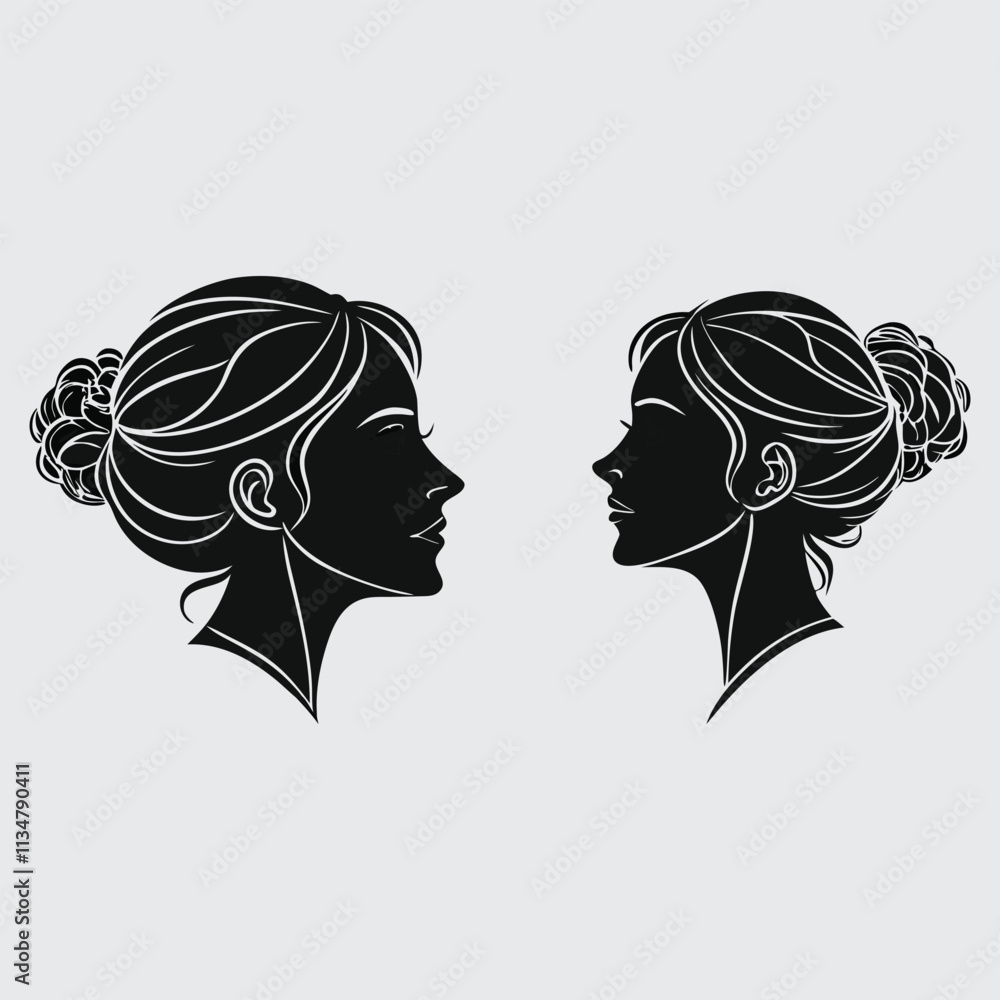 Women head hair style silhouette vector art and illustration Women head hair style silhouette vector art and illustration