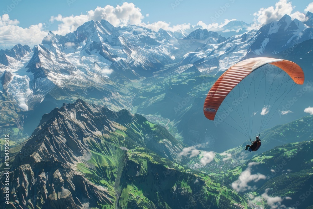 Flawless Visual of Thrillseeker Paragliding Over the Scenic Landscapes of the Swiss Alps Flawless Visual of Thrillseeker Paragliding Over the Scenic Landscapes of the Swiss Alps