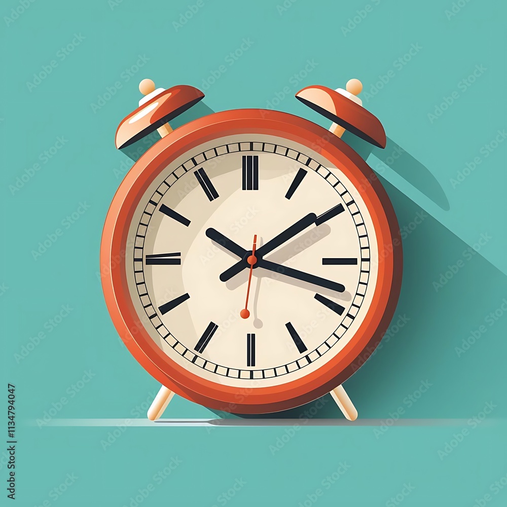 Red retro alarm clock showing time. Red retro alarm clock showing time.