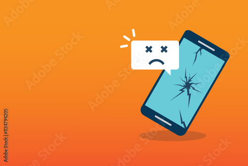 Broken smartphone with sad smile. Broken phone service, recovery and repair concept.	