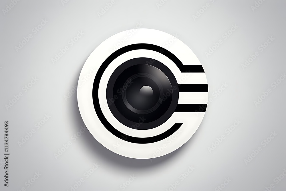 Abstract camera lens icon design, white circle background, black stripes. Abstract camera lens icon design, white circle background, black stripes.