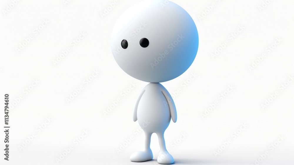 White 3d character standing with black eyes on white. White 3d character standing with black eyes on white.