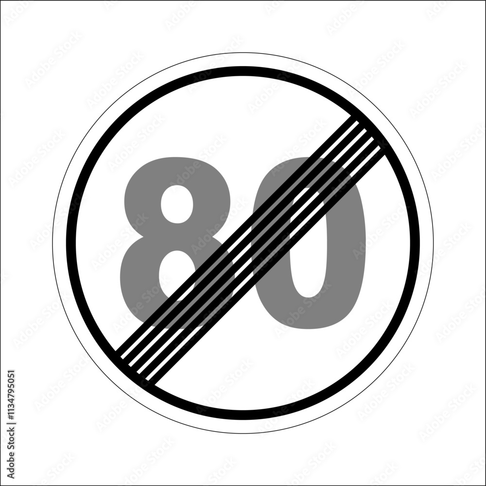 End of speed limit 80 road sign indicating allowed driving speed