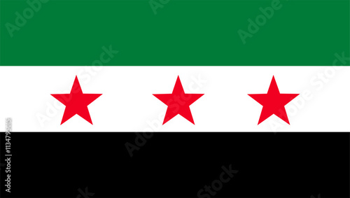 vector  of new syrian flag The Syrian opposition flag features green, white, and black horizontal stripes with three red stars, symbolizing freedom, revolution, and national unity.