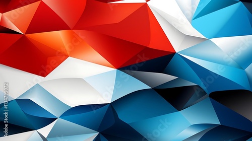 Abstract red, white, and blue low-poly background.